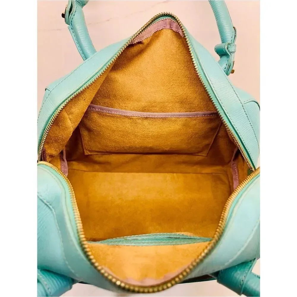 ✨ Jimmy Choo Vintage Turquoise Leather Satchel Top Handle Gold Hardware Bag